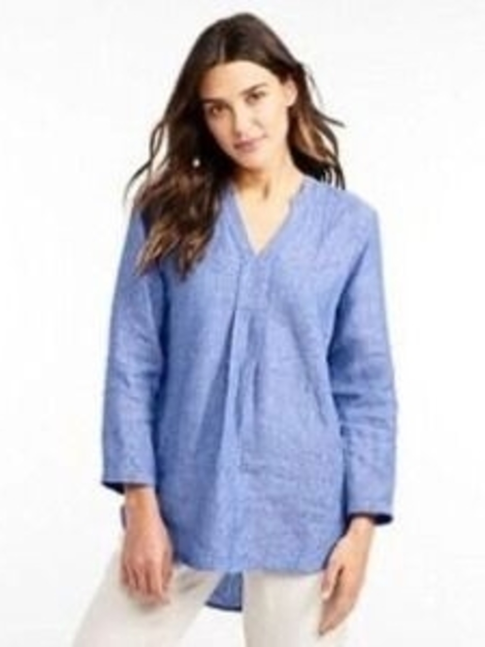 L.L. Bean Light Blue V-Neck Tunic Blouse